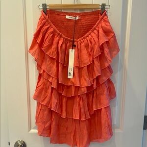 Mustard Seed Coral Mini Ruffled Tiered Dress